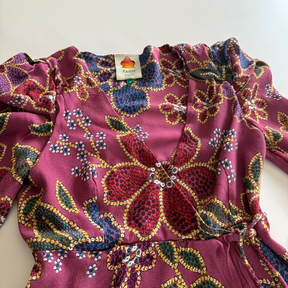 Farm Rio-Floral-Maroon-Wrap Top-V Neck-Print-Tropical-Size M - Picture 9 of 16